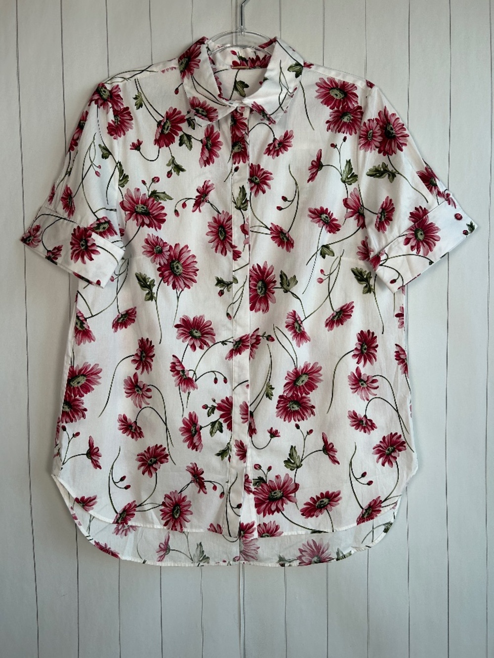 Adam Lippes size 10 short sleeve button up shirt white Daisy print poplin cotton